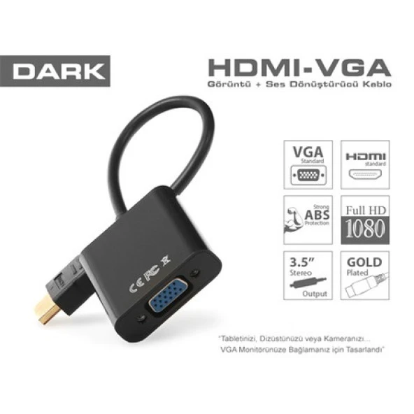 DARK DK-HD-AHDMIXVGA4 0.15metre HDMI-VGA (D) Görüntü Adaptörü Siyah 1080p ürün görseli
