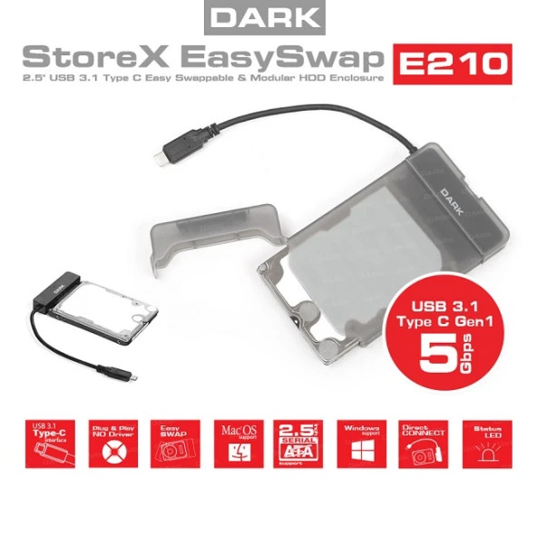 DARK 2.5" Type-C Storex E210 Sata Harddisk Kutusu Şeffaf DK-AC-DSE210