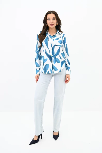 Kadın Desenli Klasik Gömlek 1753-24 - 11