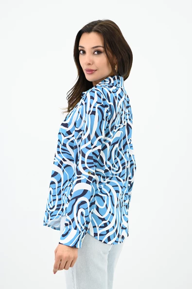 Kadın Desenli Klasik Gömlek 1753-24 - 9