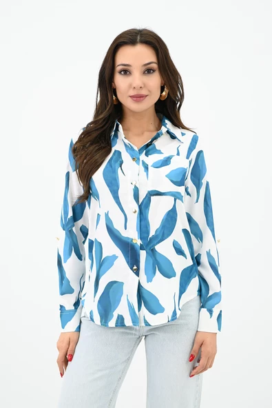 Kadın Desenli Klasik Gömlek 1753-24