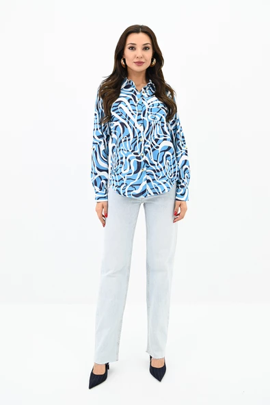 Kadın Desenli Klasik Gömlek 1753-24 - 7