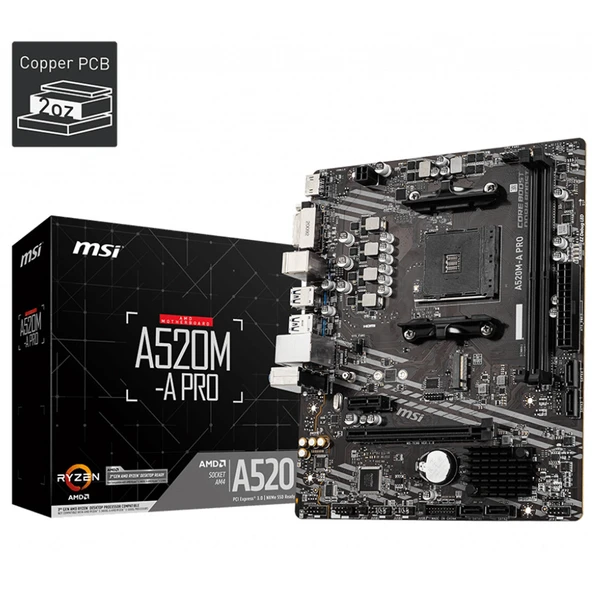 MSI A520M-A PRO DDR4 M2 PCIe NVME HDMI DVI PCIe 16X v3.0 AM4 mATX - Resim 2