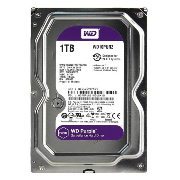 WD PURPLE 1TB 5400RPM 64MB SATA3 6Gbit/sn WD10PURZ 7/24 HDD - 3