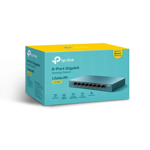 TP-LINK LS108G 8 PORT 10/100/1000 YONETILEMEZ DESKTOP SWITCH METAL KASA