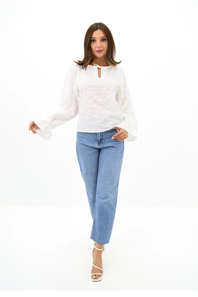 Kadın Yaka Bağlama Detaylı Gömlek 1718-25 - 7