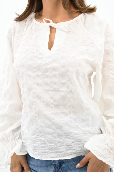 Kadın Yaka Bağlama Detaylı Gömlek 1718-25 - 11