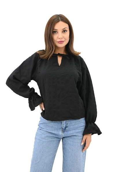 Kadın Yaka Bağlama Detaylı Gömlek 1718-25 - 4