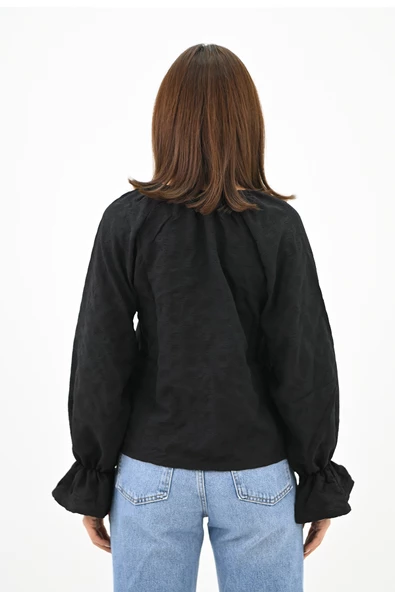 Kadın Yaka Bağlama Detaylı Gömlek 1718-25 - 5