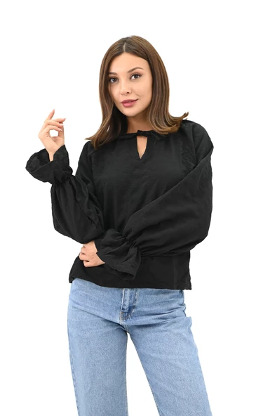 Kadın Yaka Bağlama Detaylı Gömlek 1718-25 - 3