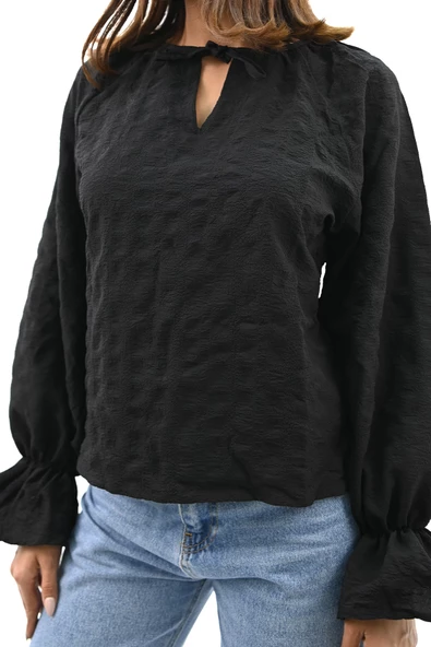 Kadın Yaka Bağlama Detaylı Gömlek 1718-25 - 6