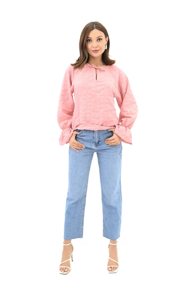 Kadın Yaka Bağlama Detaylı Gömlek 1718-25 - 12