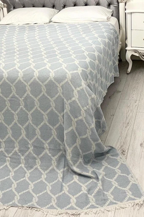 Halat Keten Çift Kişilik Saçaklı Tek Pike 220x240 Cm Mavi