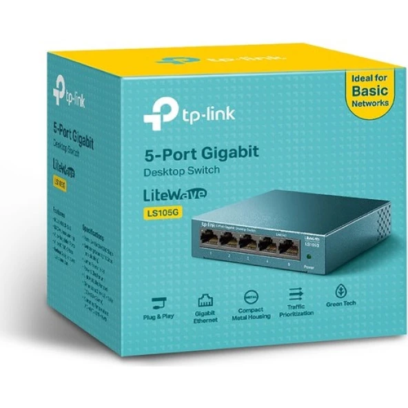 TP-LINK 5-port LS105G GIGABIT YÖNETİLEMEZ SWITCH ÇELİK KASA