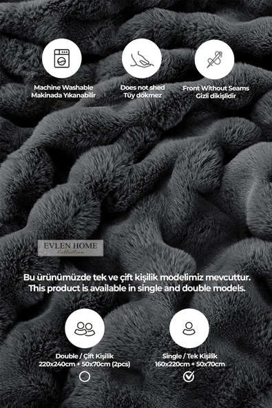 Evlen Home Collection Kürk Yorgan Tek Kişilik Dolgulu Peluş Yumuşak Wellsoft Çift Taraflı Yatak Örtüsü 2 Parça Set Loria - 2