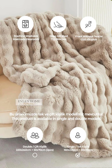 Evlen Home Collection Kürk Yorgan Tek Kişilik Dolgulu Peluş Yumuşak Wellsoft Çift Taraflı Yatak Örtüsü 2 Parça Set Loria - 9