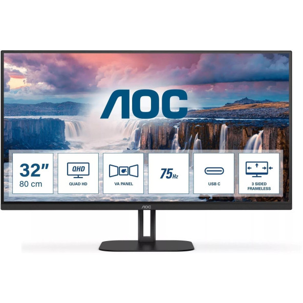 AOC 31.5" VA Q32V5CE/BK 1MS 75HZ HDM-DP USB-C İŞ MONİTÖRÜ 2560X1440