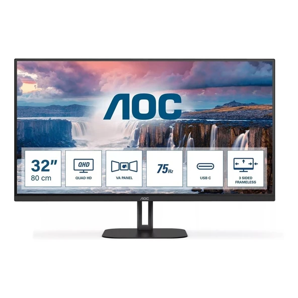 AOC 31.5" VA Q32V5CE/BK 1MS 75HZ HDM-DP USB-C İŞ MONİTÖRÜ 2560X1440 ürün görseli