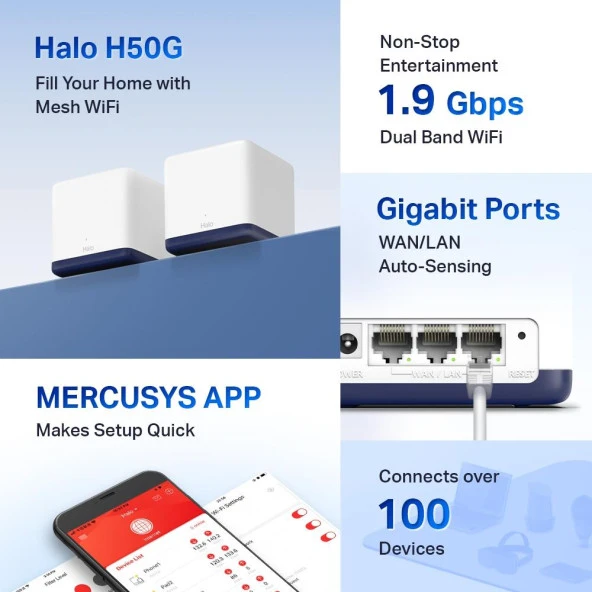 Tp-Lınk Mercusys Halo H50g 1900Mbps Mesh Menzil Genişletici(Ikılı Paket) - 3