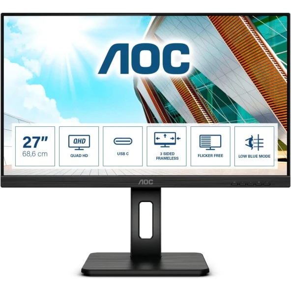 AOC 27" IPS Q27P2CA 4MS 75HZ HDMI-DP USB-C PİVOT KURUMSAL MONİTÖR 2560X1440
