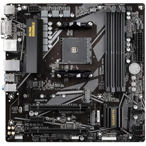 GIGABYTE B550M-DS3H DDR4 M2 PCIe NVME HDMI DVI PCIe 16X v4.0 AM4 mATX
