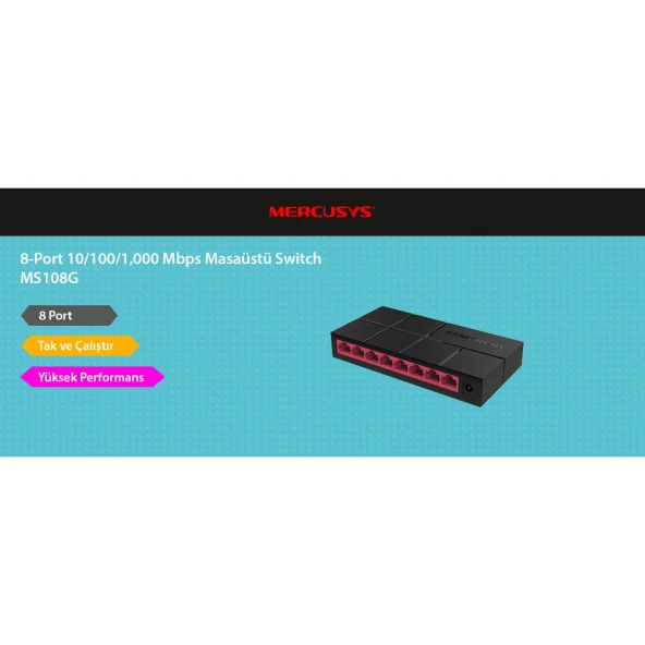 MERCUSYS 8port MS108G GIGABIT Yönetilemez Switch Masaüstü