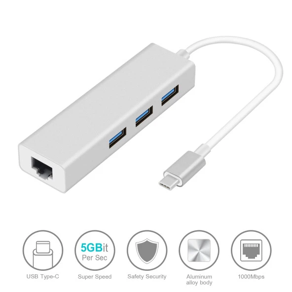 CODEGEN CDG-CNV85 Gigabit 1port Type-C Ethernet,3x USB Çoklayıcı - Resim 3