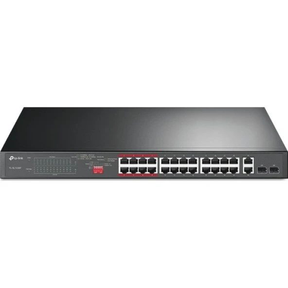 TP-LINK  24port 250W FULL POE+ TL-SL1226P 10/100+2X 1000 2X SFP Yönetilemez Switch - 1