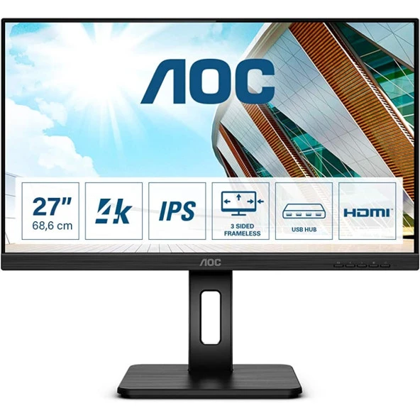 AOC 27" IPS U27P2CA 4MS 60HZ HDMI-DP USB-C PIVOT KURUMSAL MONİTÖR 3840X2160