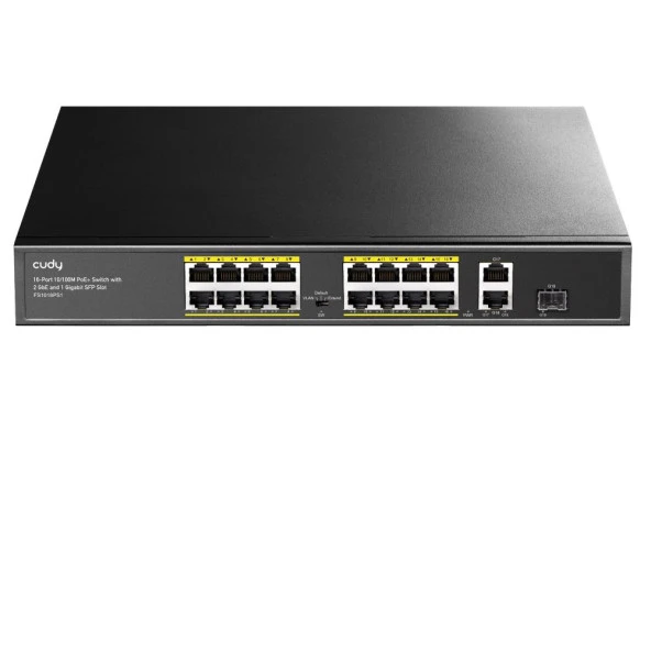 CUDY FS1018PS1 16 Port 10/100 1-SFP 200w Full PoE Yönetilemez Switch ürün görseli