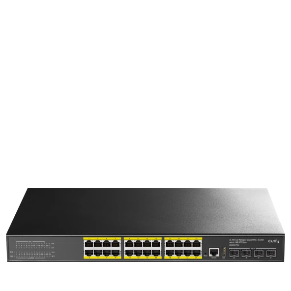 CUDY 24port GS5024PS4-400W Gigabit 4X-10GbE SFP 400w Full PoE Yönetilebilir Switch