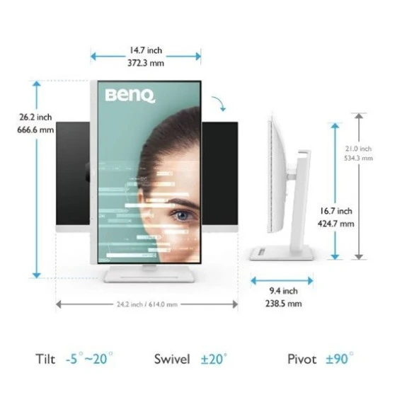 BENQ 27" IPS GW2790QT 5MS 75HZ HDMI-DP PIVOT KURUMSAL MONİTÖR 2560X1440 BEYAZ - Resim 4