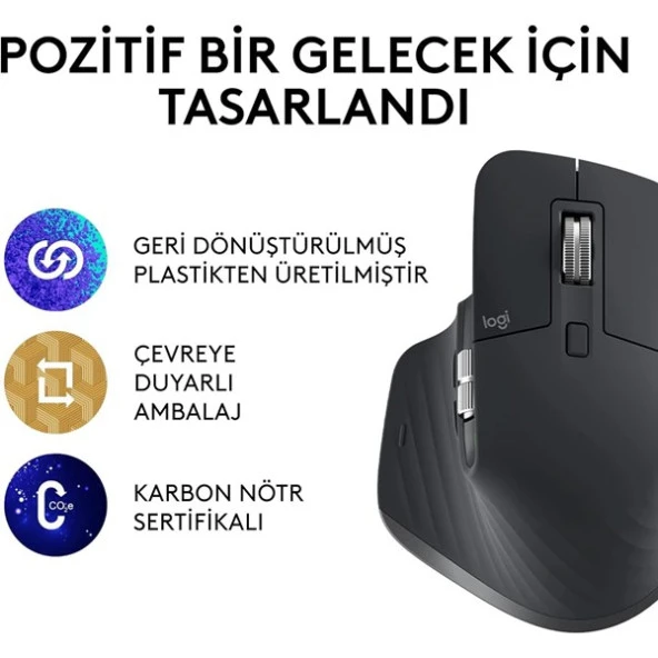 LOGITECH Mx Master 3S Kablosuz 8000Dpı Performans Mouse Siyah 910-006559 - 2
