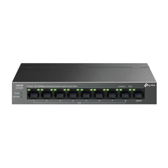 TP-LINK 8port LS109P 10/100 1-UPLINK 63W FULL POE YÖNETİLEMEZ SWITCH ürün görseli