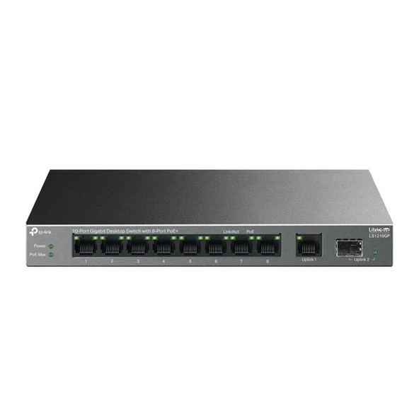 TP-LINK 10port LS1210GP GIGABIT 61W 8port PoE Yönetilemez Switch ürün görseli