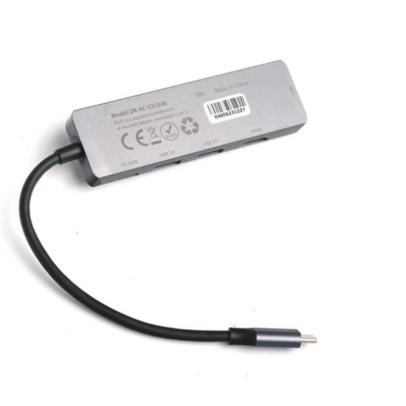 DARK DK-AC-U31X46 Type-C to Ethernet / HDMI / USB 3.0 - USB 2.0 / USB-C PD 65W Macbook Pro/Air & Notebook/Ultrabook için Port Çoklayıcı HUB - 5