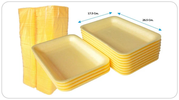 Tek Kullanımlık Köpük 2000 Gr. Sarı Servis Et Kıyma Saklama Tepsi Tabak -265x175x35mm. - 50 Adet - 2