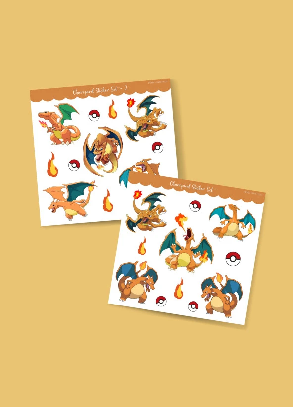 Charizard - Pokemon - sticker - parlak kağıt 2'li set