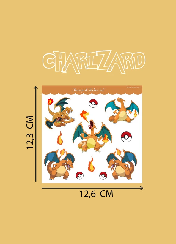 Charizard - Pokemon - sticker - parlak kağıt 2'li set - Resim 2