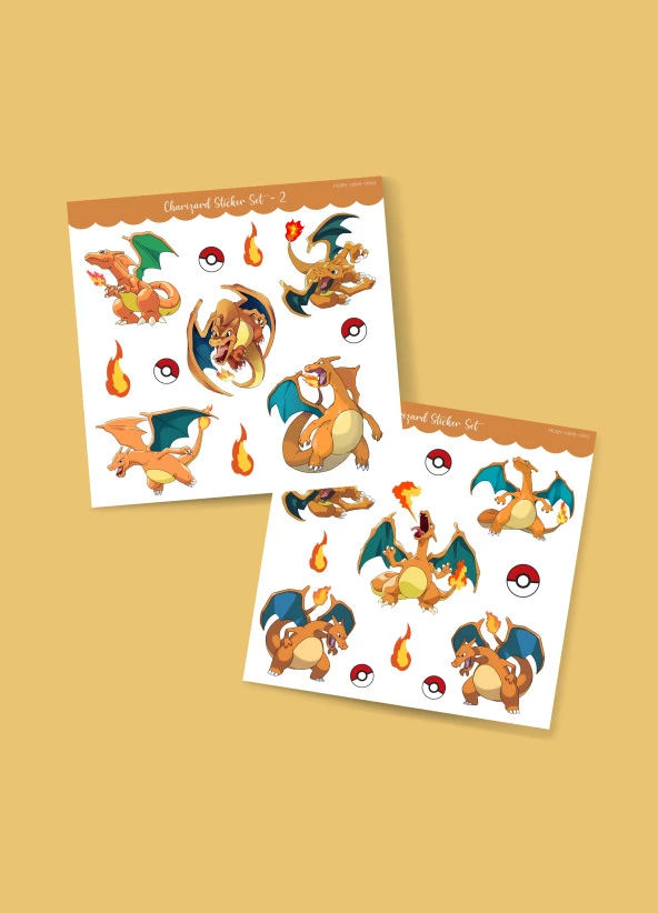 Charizard - Pokemon - sticker - parlak kağıt 2'li set - Resim 4