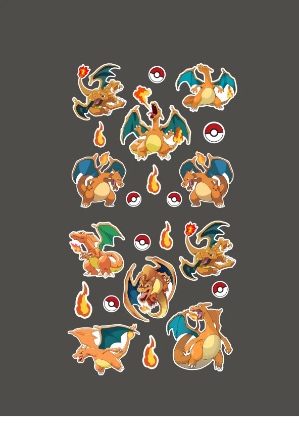Charizard - Pokemon - sticker - parlak kağıt 2'li set - Resim 5