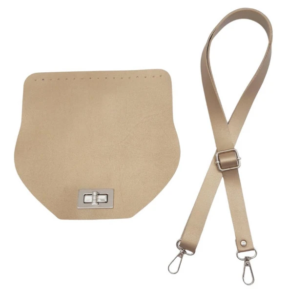 Angel Çanta Aksesuar Suni Deri 21x19 cm Kapaklı ve Ayarlı Saplı Çanta Seti Gold Renk Gümüş Metalli ürün görseli 1