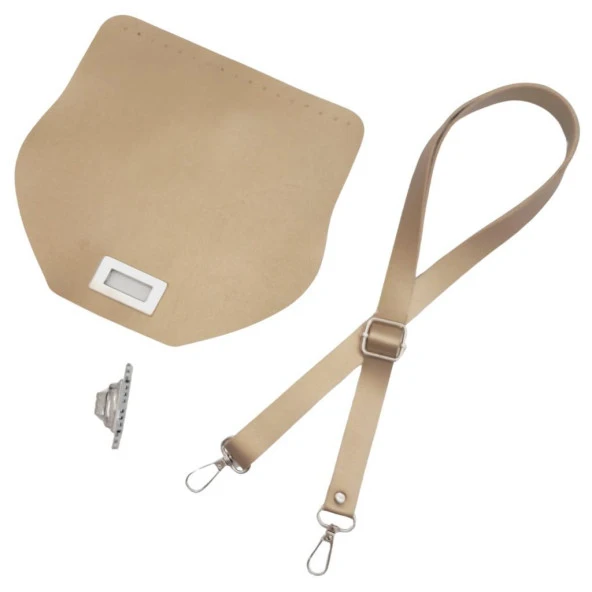 Angel Çanta Aksesuar Suni Deri 21x19 cm Kapaklı ve Ayarlı Saplı Çanta Seti Gold Renk Gümüş Metalli - Resim 3