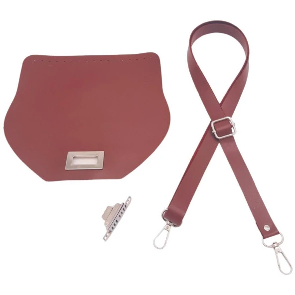 Angel Çanta Aksesuar Suni Deri 21x19 cm Kapaklı ve Ayarlı Saplı Çanta Seti Bordo Renk Gümüş Metalli - Resim 2