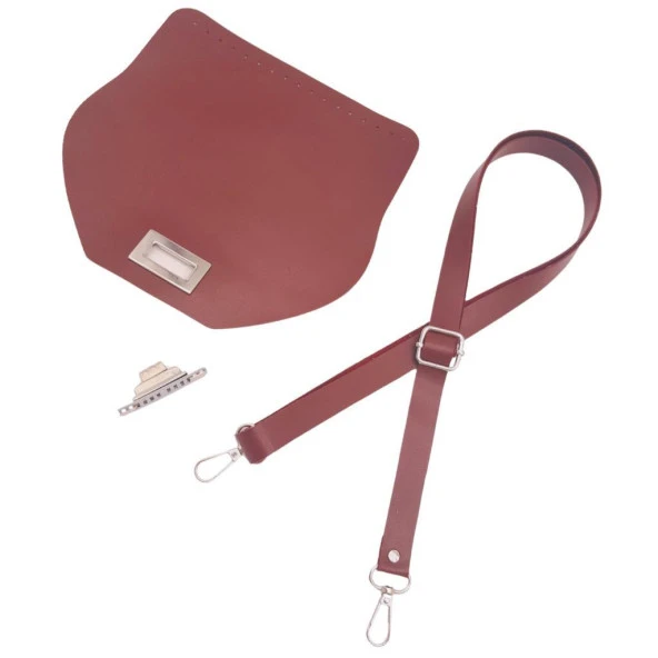 Angel Çanta Aksesuar Suni Deri 21x19 cm Kapaklı ve Ayarlı Saplı Çanta Seti Bordo Renk Gümüş Metalli - Resim 3