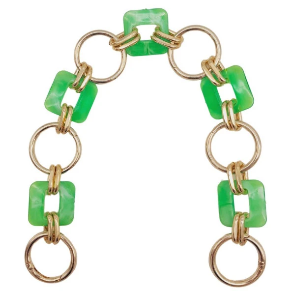 Angel Çanta Aksesuar 38 cm Kare Akrilik Yaylı Halkalı Çanta Zinciri Açık Yeşil Renk Light Gold Metalli ürün görseli 1