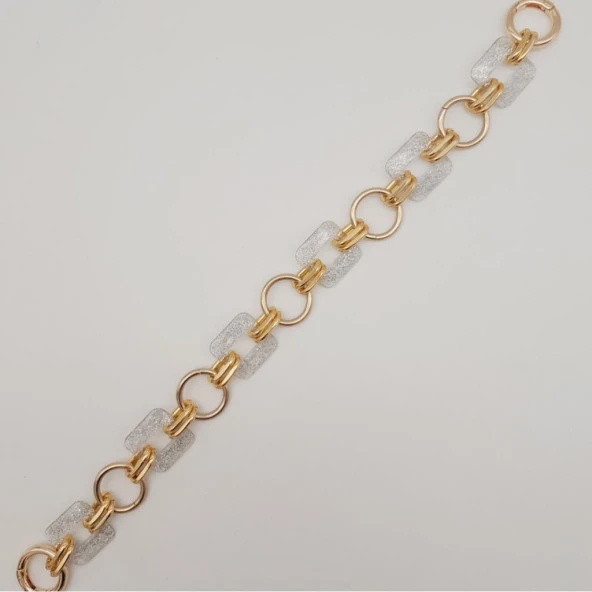 Angel Çanta Aksesuar 40 cm Kare Akrilik Yaylı Halkalı Çanta Zinciri Simli Light Gold Metalli - 3