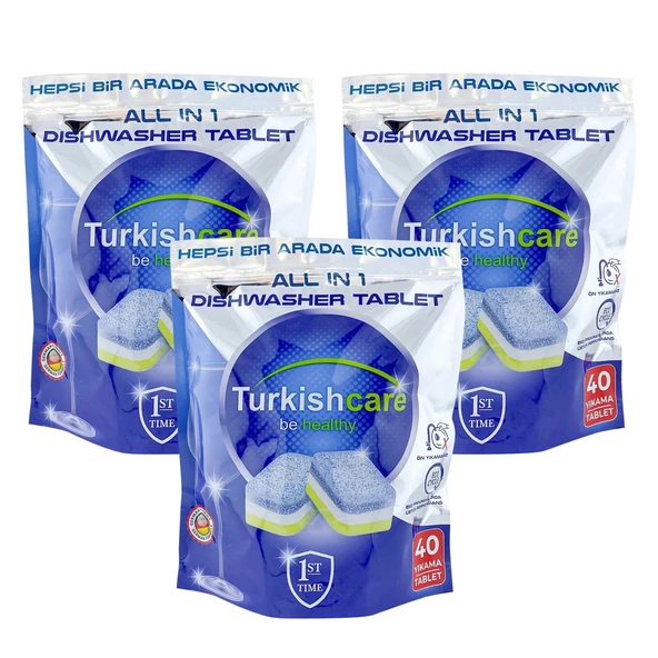 Turkishcare Hepsi 1 Arada 40 lı Bulaşık Makinası Tableti x 3 Paket (120 Tablet)