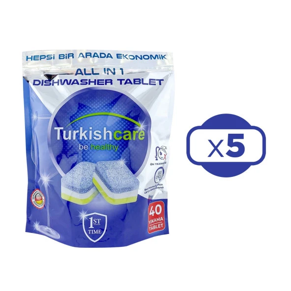 Turkishcare Hepsi 1 Arada 40 lı Bulaşık Makinası Tableti x 5 Paket (200 Tablet) - 2