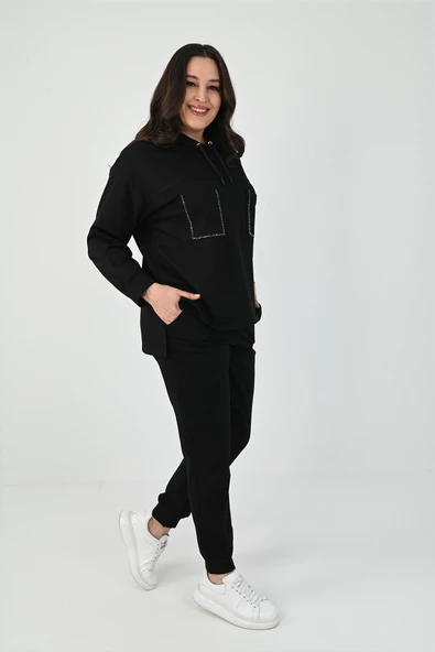 Kadın Büyük Beden Çift Cep Detaylı Eşofman Takımı 8081-24 - 2